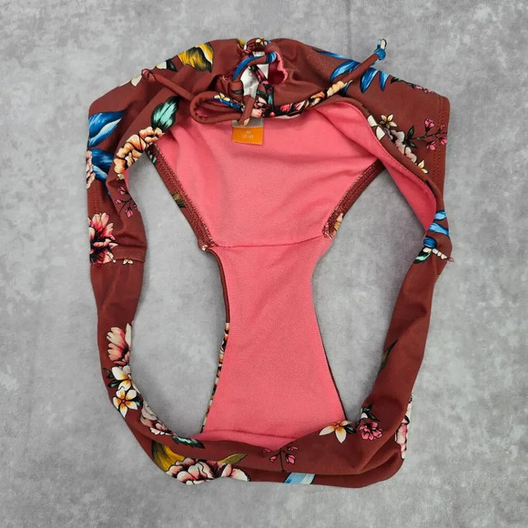 No Boundaries Brown Blue Floral Tie Medium Bikini Bottom Swimwear - Picture 6 of 6
